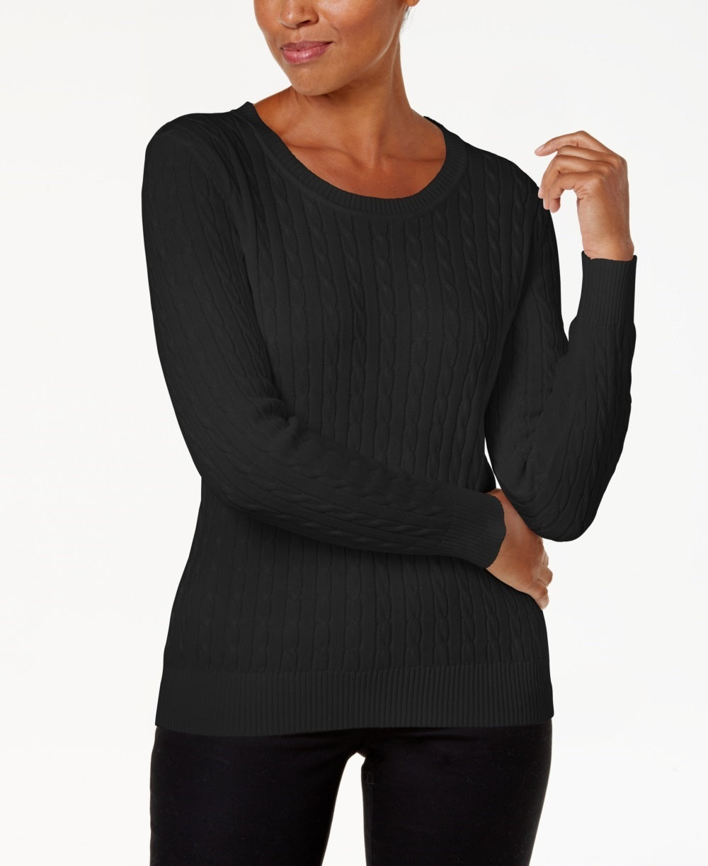 Karen Scott Suéter Feminino de Tricô de Algodão Preto Tamanho P