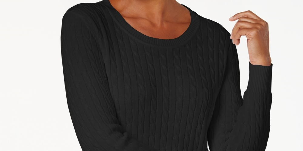 Karen Scott Suéter Feminino de Tricô de Algodão Preto Tamanho P
