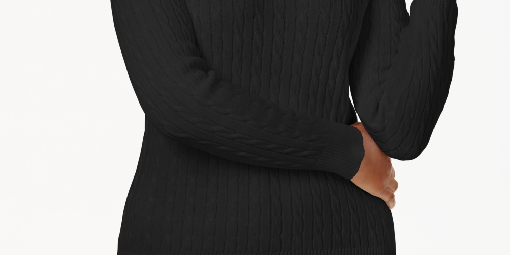 Karen Scott Suéter Feminino de Tricô de Algodão Preto Tamanho P
