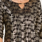 JM Collection Blusa feminina estampada com manga 3/4 e decote em V, preta, tamanho pequeno