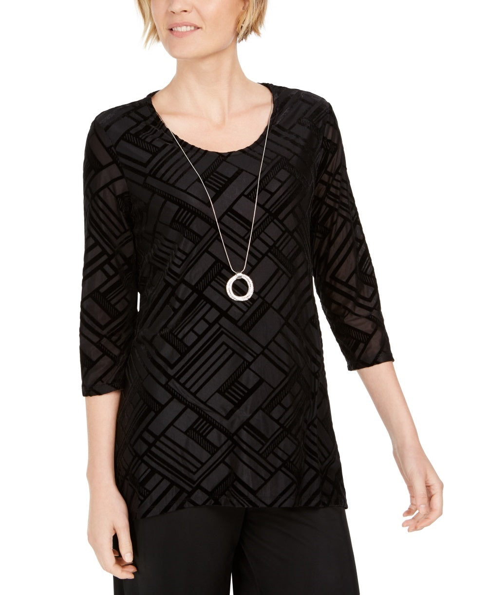 JM Collection Blusa de veludo feminina preta tamanho pequeno