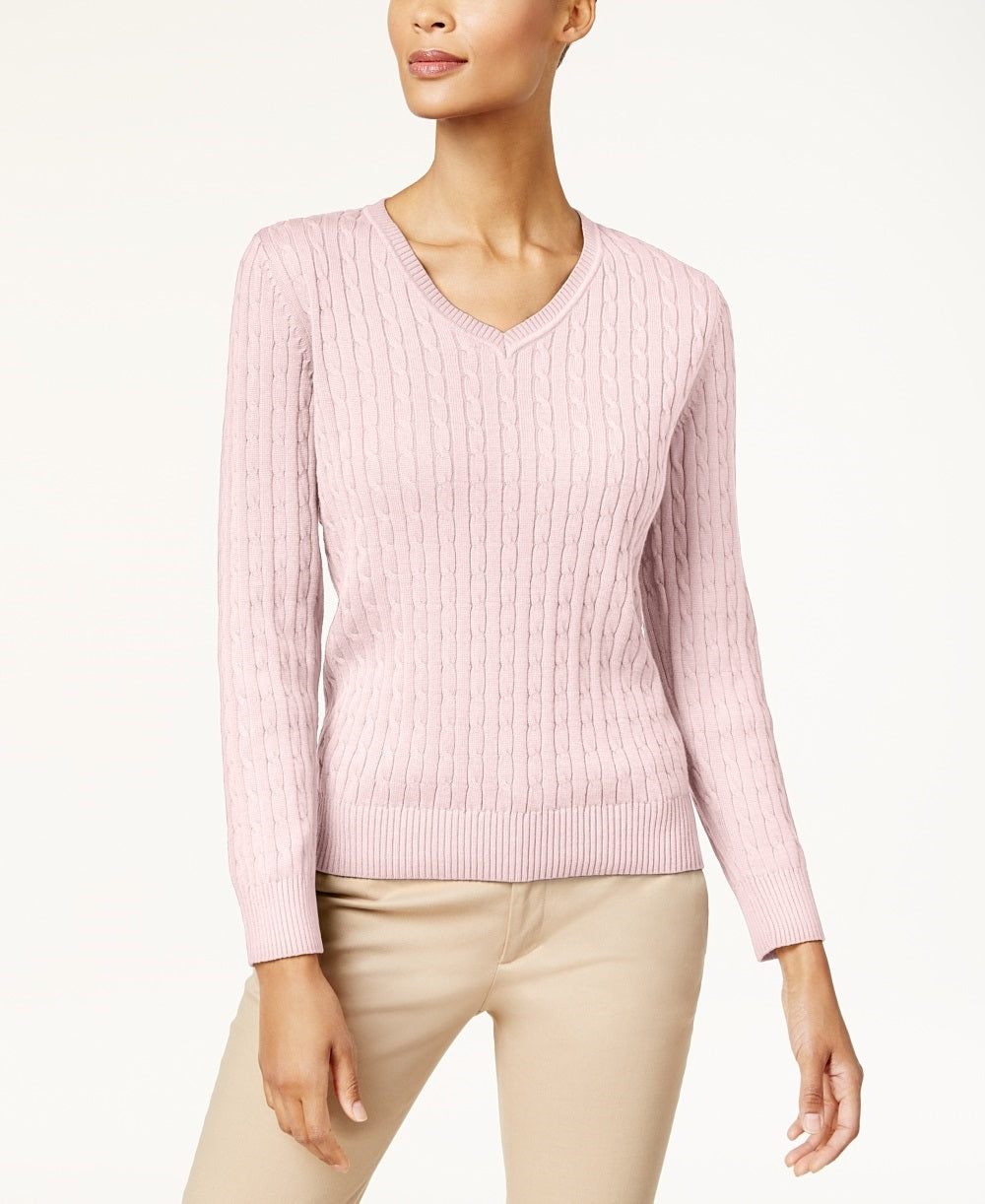 Karen Scott Suéter Feminino de Tricô Liso com Gola V Rosa Tamanho X-G