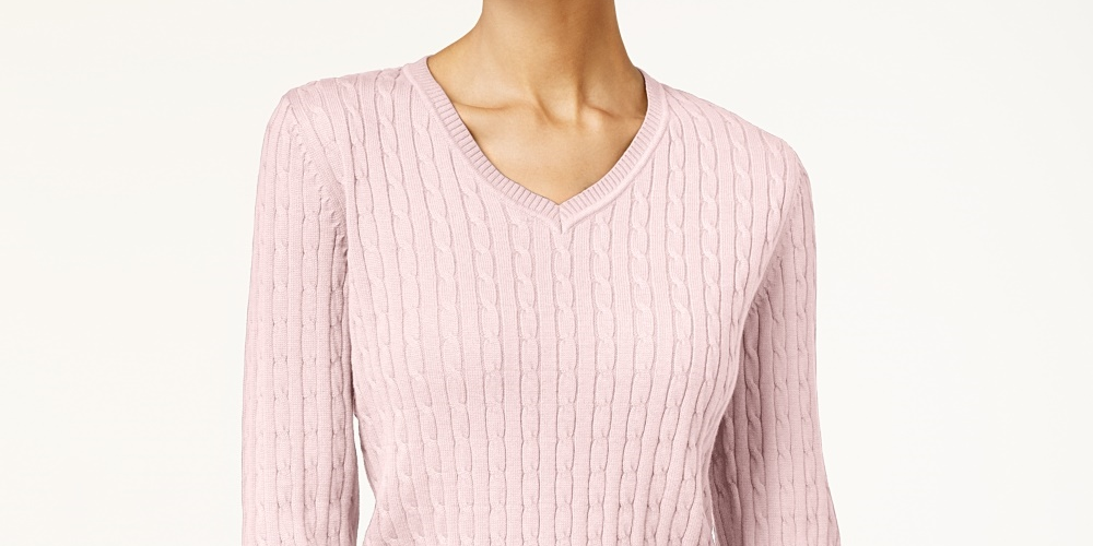 Karen Scott Suéter Feminino de Tricô Liso com Gola V Rosa Tamanho X-G