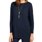 Suéter túnica feminino estilo &amp; co com costura frontal, manga comprida, gola canoa, azul, tamanho pequeno, extragrande
