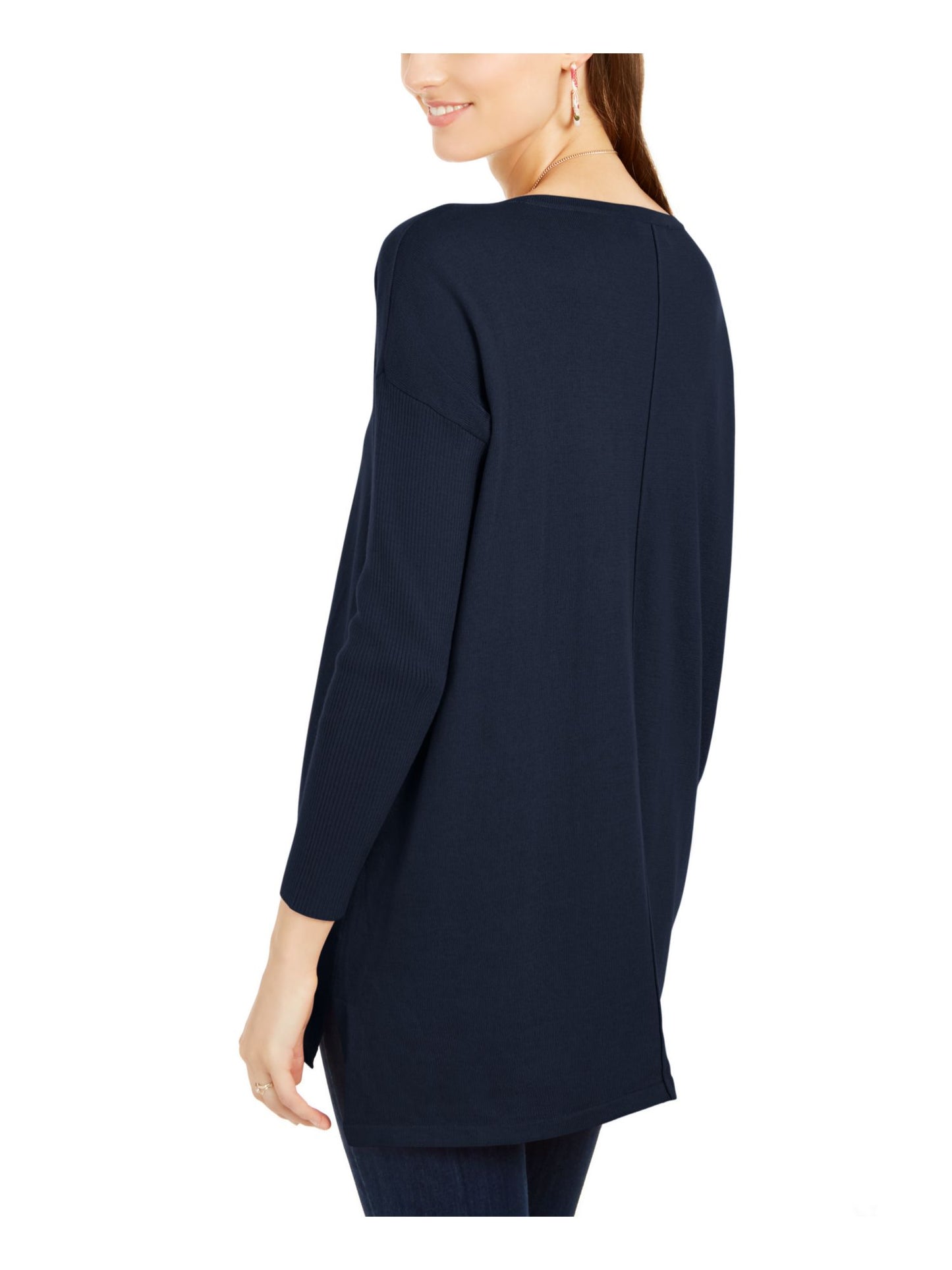 Suéter túnica feminino estilo &amp; co com costura frontal, manga comprida, gola canoa, azul, tamanho pequeno, extragrande