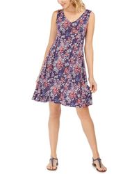 Vestido rodado sem mangas com estampa floral feminino Style &amp; Co, roxo, floral, tamanho pequeno P