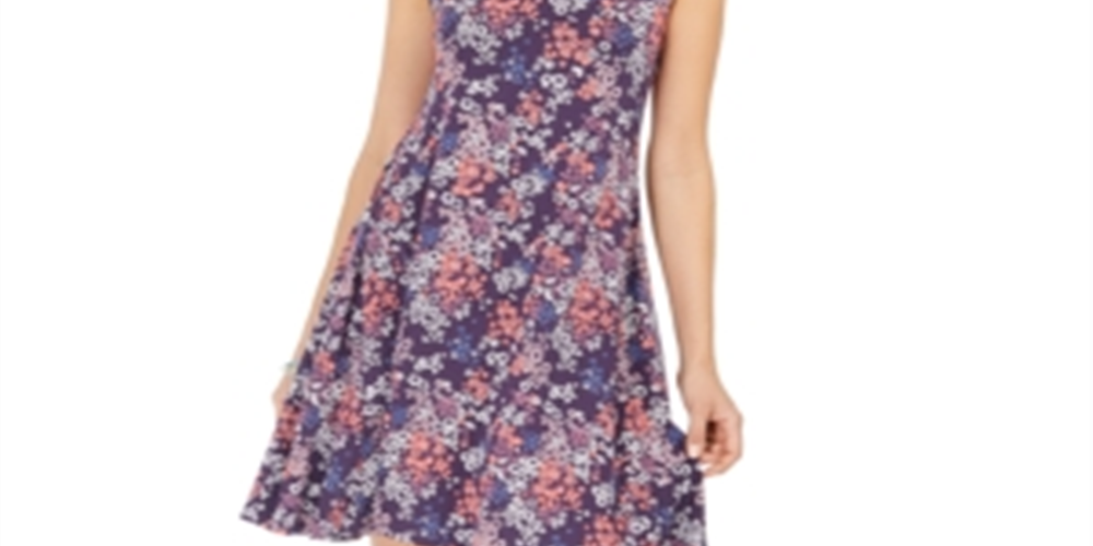 Vestido rodado sem mangas com estampa floral feminino Style &amp; Co, roxo, floral, tamanho pequeno P