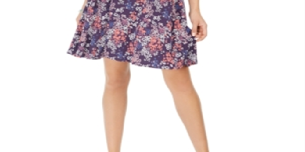 Vestido rodado sem mangas com estampa floral feminino Style &amp; Co, roxo, floral, tamanho pequeno P