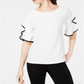 Blusa feminina John Paul Richard com mangas franzidas e babados, tamanho pequeno, branca, XS