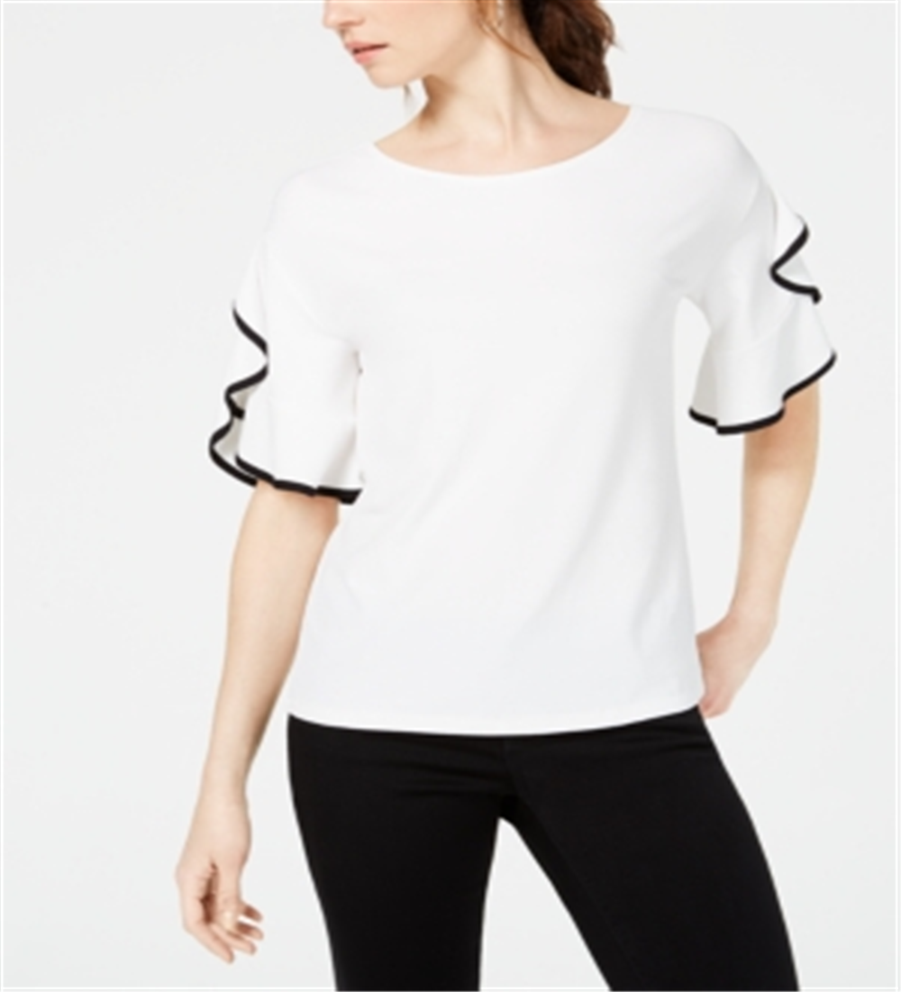Blusa feminina John Paul Richard com mangas franzidas e babados, tamanho pequeno, branca, XS