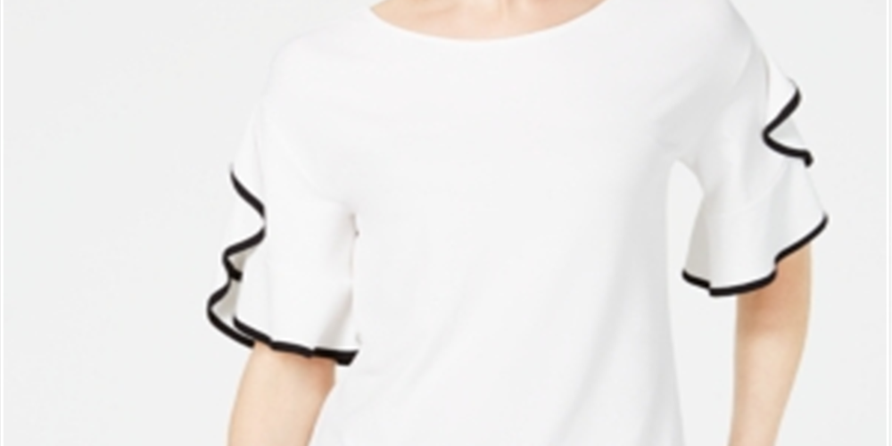 Blusa feminina John Paul Richard com mangas franzidas e babados, tamanho pequeno, branca, XS