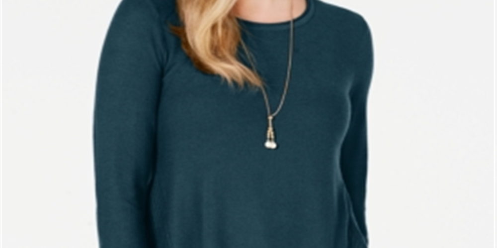 Suéter plissado alto e baixo feminino Style &amp; Co, cor couve escura, tamanho pequeno G