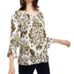 Blusa feminina estampada estilo camponês, INC International Concepts, marrom brilhante, tamanho pequeno