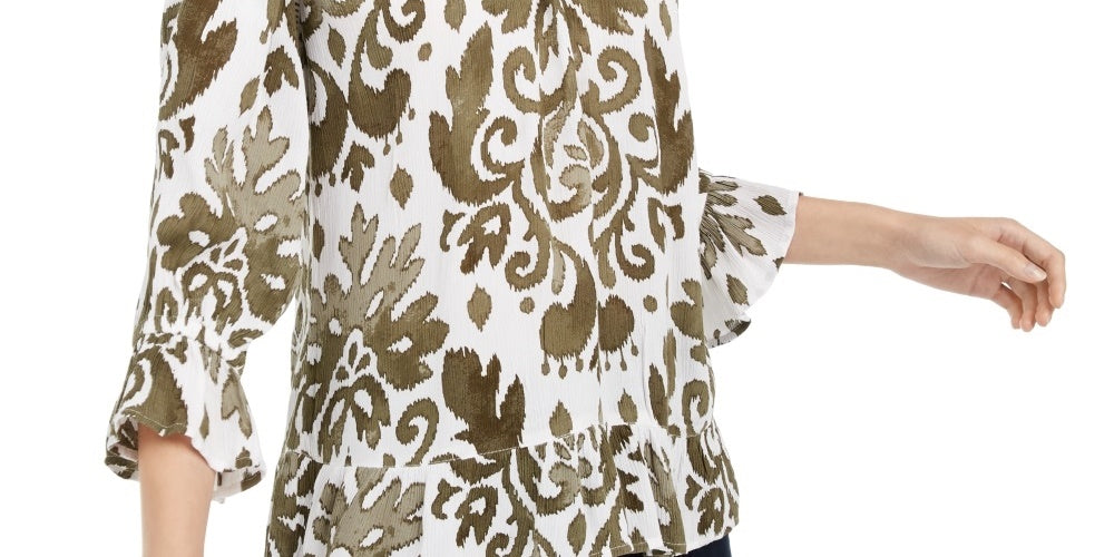 Blusa feminina estampada estilo camponês, INC International Concepts, marrom brilhante, tamanho pequeno