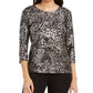 JM Collection Top feminino estampado com bolinhas em gel e manga 3/4, preto e prateado, tamanho pequeno G