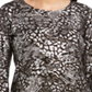 JM Collection Top feminino estampado com bolinhas em gel e manga 3/4, preto e prateado, tamanho pequeno G