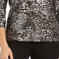 JM Collection Top feminino estampado com bolinhas em gel e manga 3/4, preto e prateado, tamanho pequeno G