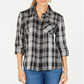 Camisa xadrez feminina estilo &amp; co com botões, preta, tamanho pequeno P