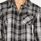 Camisa xadrez feminina estilo &amp; co com botões, preta, tamanho pequeno P