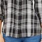 Camisa xadrez feminina estilo &amp; co com botões, preta, tamanho pequeno P
