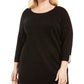 Karen Scott Suéter Feminino Plus Cotton com Acabamento Contrastado e Gola Redonda Preto Tamanho 0X