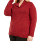 Karen Scott Suéter Feminino Plus com Acabamento Canelado e Marrom, Vermelho, Tamanho 0X