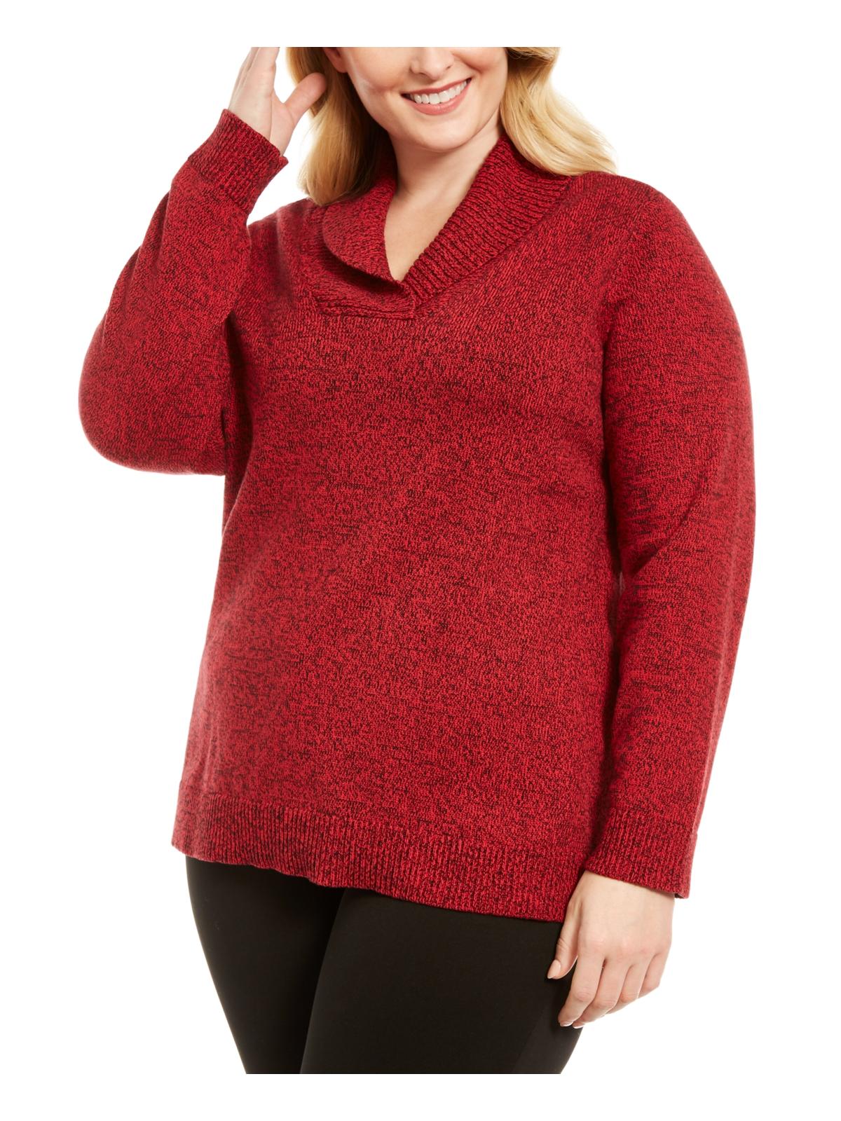 Karen Scott Suéter Feminino Plus com Acabamento Canelado e Marrom, Vermelho, Tamanho 0X