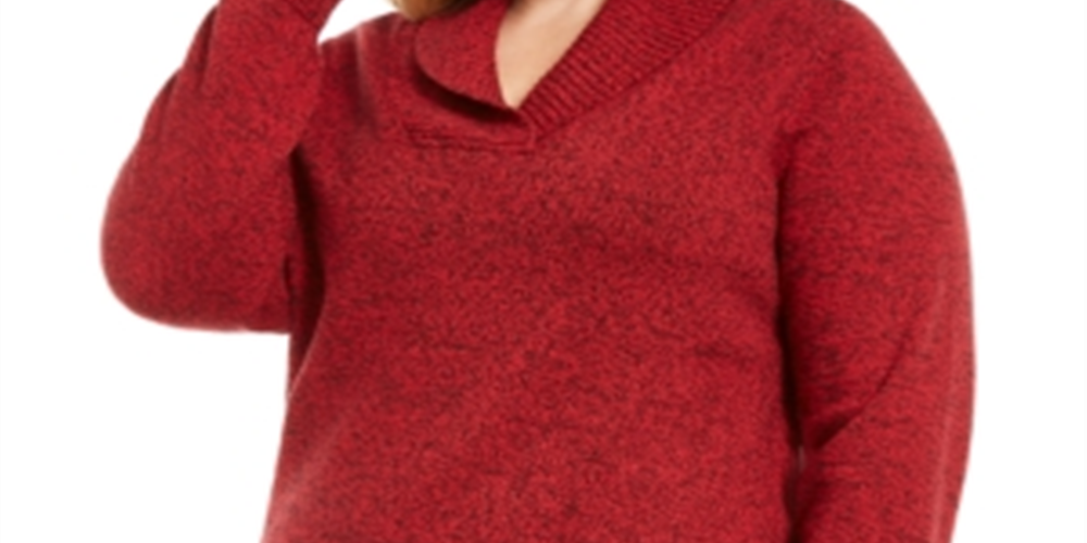 Karen Scott Suéter Feminino Plus com Acabamento Canelado e Marrom, Vermelho, Tamanho 0X