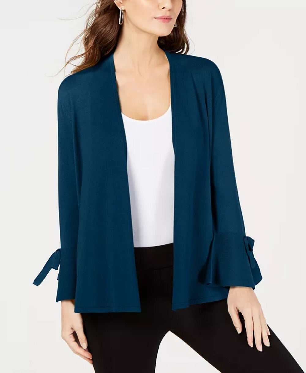 Cardigan Alfani Feminino Manga Amarrada Azul Tamanho Grande