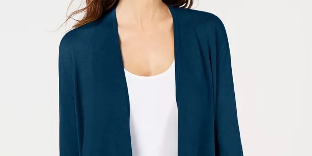 Cardigan Alfani Feminino Manga Amarrada Azul Tamanho Grande