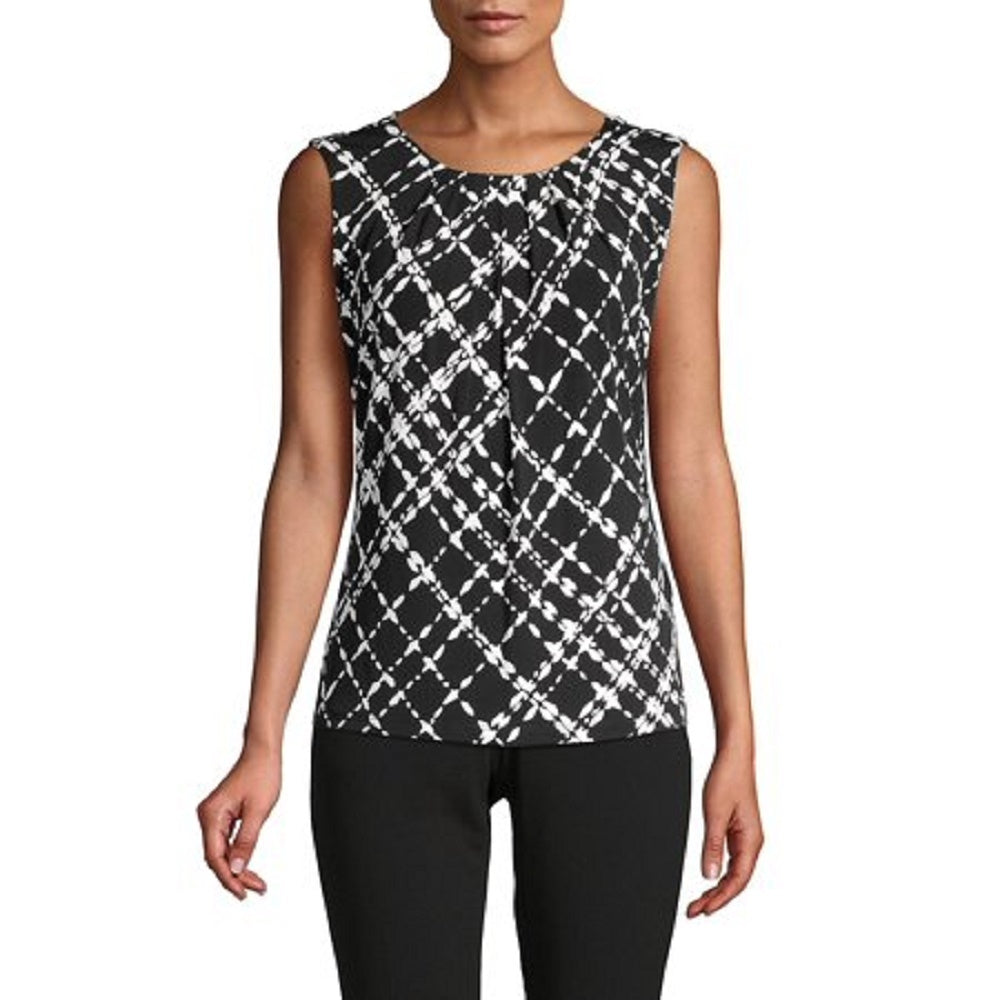 Blusa Calvin Klein Feminina Estampada Gola Plissada Cinza Tamanho P