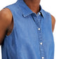 Camisa feminina Charter Club de algodão sem mangas com amarração na bainha, azul, tamanho 8