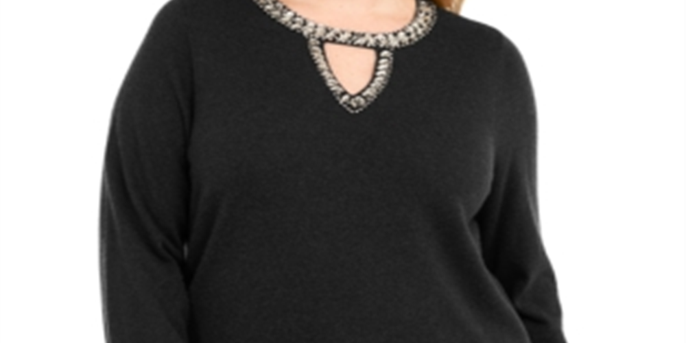 Suéter plus size com decote em V e botões da INC International Concepts para mulheres, preto, tamanho -0X