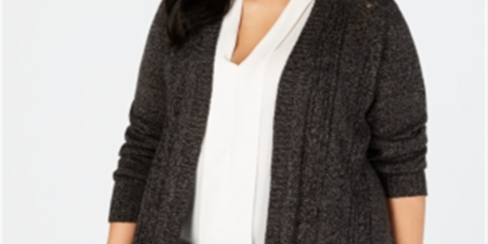 Karen Scott Cardigan Feminino Plus Marled Frente Aberta Preto Cinza Tamanho 3X