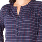 Top Henley estampado feminino Petite Collection NY, azul marinho, tamanho médio