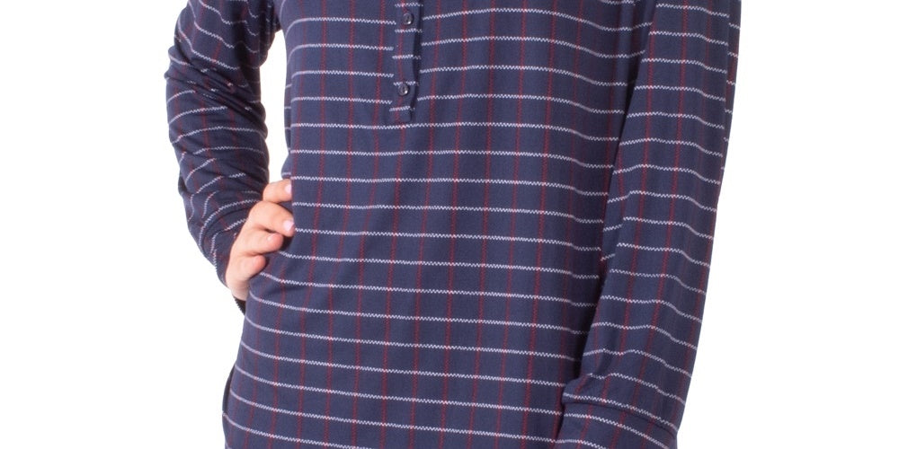 Top Henley estampado feminino Petite Collection NY, azul marinho, tamanho médio