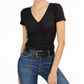 Blusa feminina Bar III com decote em V profundo e franzido, preta, tamanho X-S