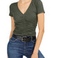 Camiseta feminina de malha franzida Bar III - Verde, tamanho P