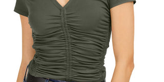 Camiseta feminina de malha franzida Bar III - Verde, tamanho P