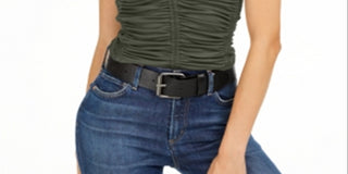 Camiseta feminina de malha franzida Bar III - Verde, tamanho P