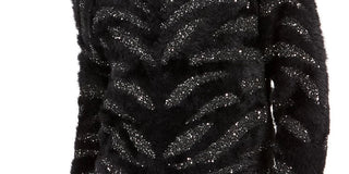 Suéter feminino Bar III com estampa animal e lantejoulas pretas e gola joia, tamanho pequeno