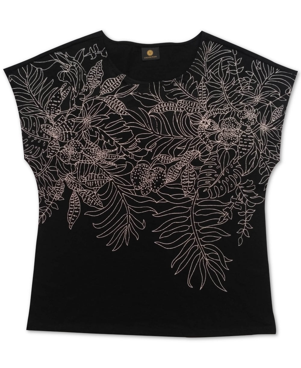 JM Collection Top Bordado Feminino Preto Tamanho Grande