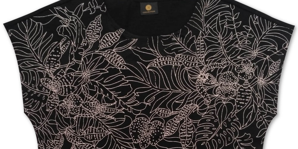 JM Collection Top Bordado Feminino Preto Tamanho Grande