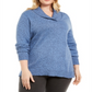 Karen Scott Suéter Feminino Plus de Algodão Marmorizado com Gola Xale Azul Tamanho 0X