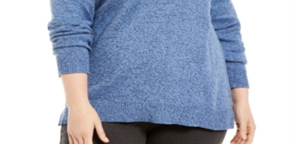 Karen Scott Suéter Feminino Plus de Algodão Marmorizado com Gola Xale Azul Tamanho 0X