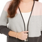 Cardigan feminino com estampa de bloco de cores e manga comprida aberta, camiseta cinza, tamanho pequeno e pequeno