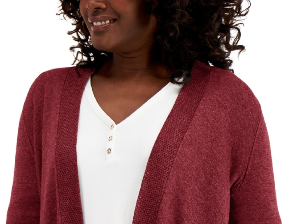 Cardigan feminino com bainha texturizada e frente em cascata, tamanho X-G, vermelho, da coleção JM