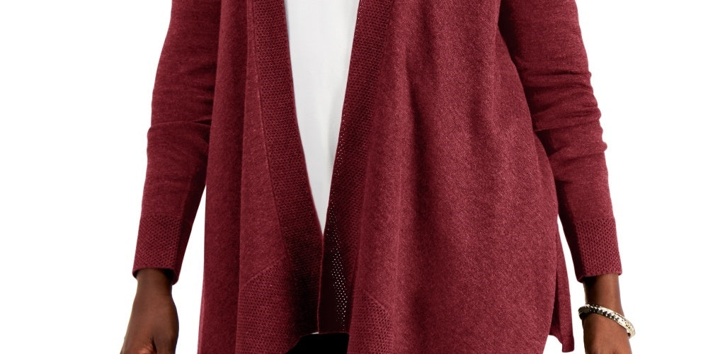 Cardigan feminino com bainha texturizada e frente em cascata, tamanho X-G, vermelho, da coleção JM