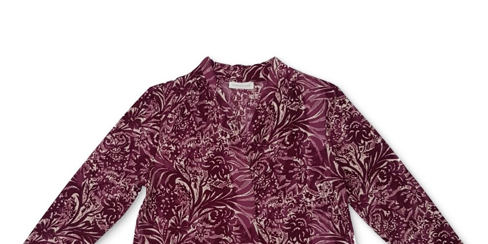 Charter Club Blusa feminina estampada com decote em V e manga três quartos, roxa, tamanho pequeno