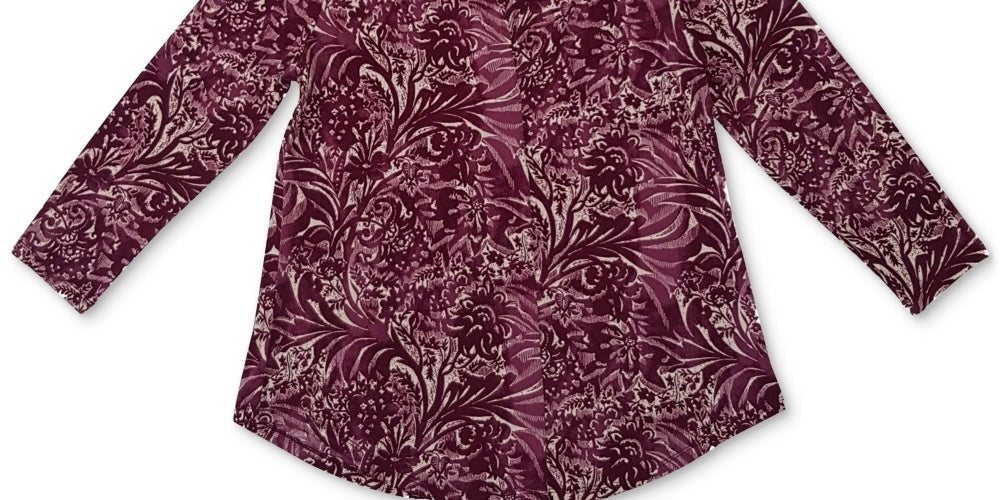 Charter Club Blusa feminina estampada com decote em V e manga três quartos, roxa, tamanho pequeno